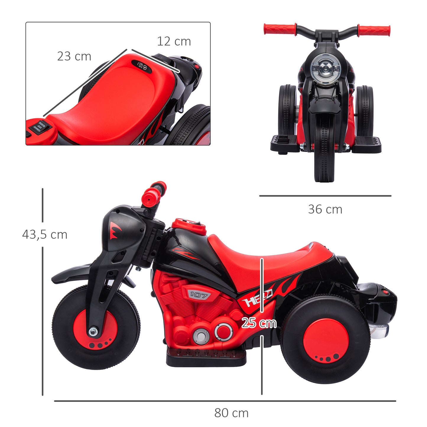 AIYAPLAY Mota Elétrica para Crianças Acima de 2 Anos Mota a Bateria para Crianças 6V com Função de Fazer Bolhas Farol Música Motocicleta para Crianças com Velocidade 3km/h Carga 30 kg Vermelho