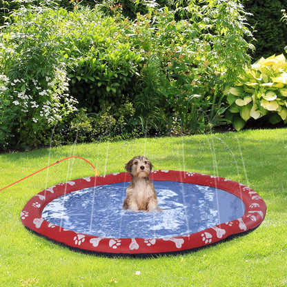 PawHut Splash Pad 150 cm Tapete Aquático para Animais de Estimação com Pulverizador de Água Piscina Portátil para Cães Vermelho