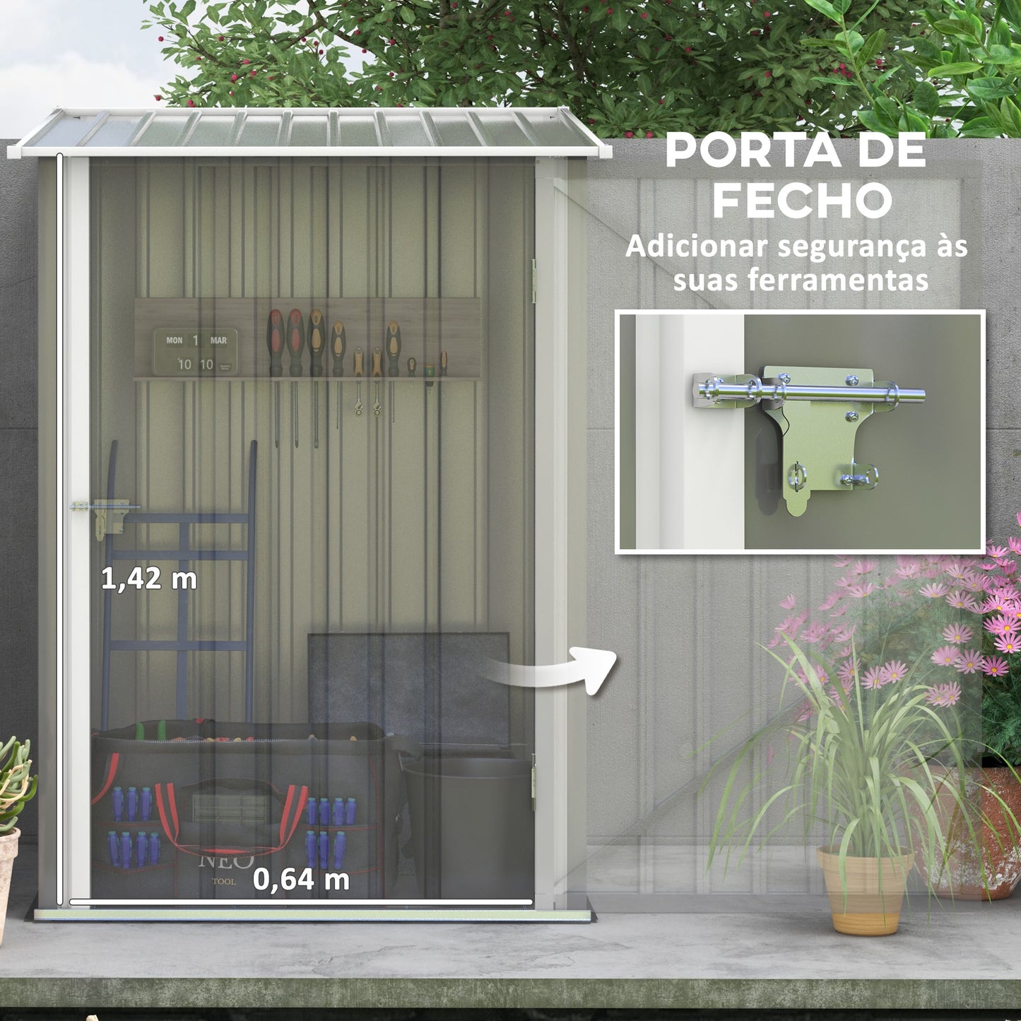 Outsunny Abrigo de Jardim 0,92 m² 100x103x160 cm Abrigo Exterior de Aço Galvanizado com Porta Fechadura e Teto Inclinado para Armazenamento de Ferramentas Cinza