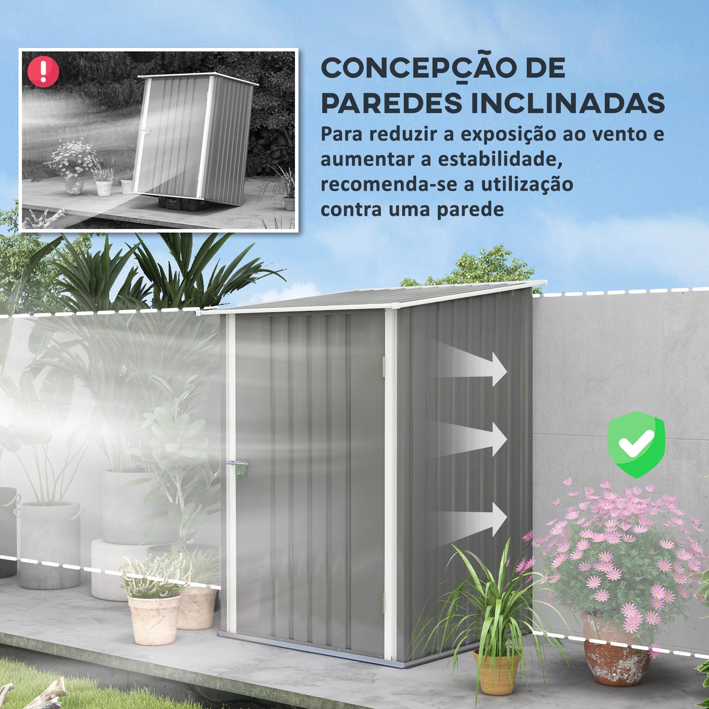 Outsunny Abrigo de Jardim 0,92 m² 100x103x160 cm Abrigo Exterior de Aço Galvanizado com Porta Fechadura e Teto Inclinado para Armazenamento de Ferramentas Cinza