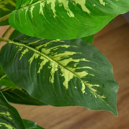 HOMCOM Planta Artificial Aglaonema Planta Sintética de 95cm com 42 Folhas e Vaso de Cimento Decoração para Casa Escritório e Exterior Verde