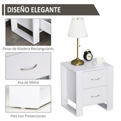 HOMCOM Mesa de Cabeceira com 2 Gavetas Pés e Base Elevada para Dormitório Mesa Lateral para Sala de Estar Estilo Moderno 48x39x54cm Branco