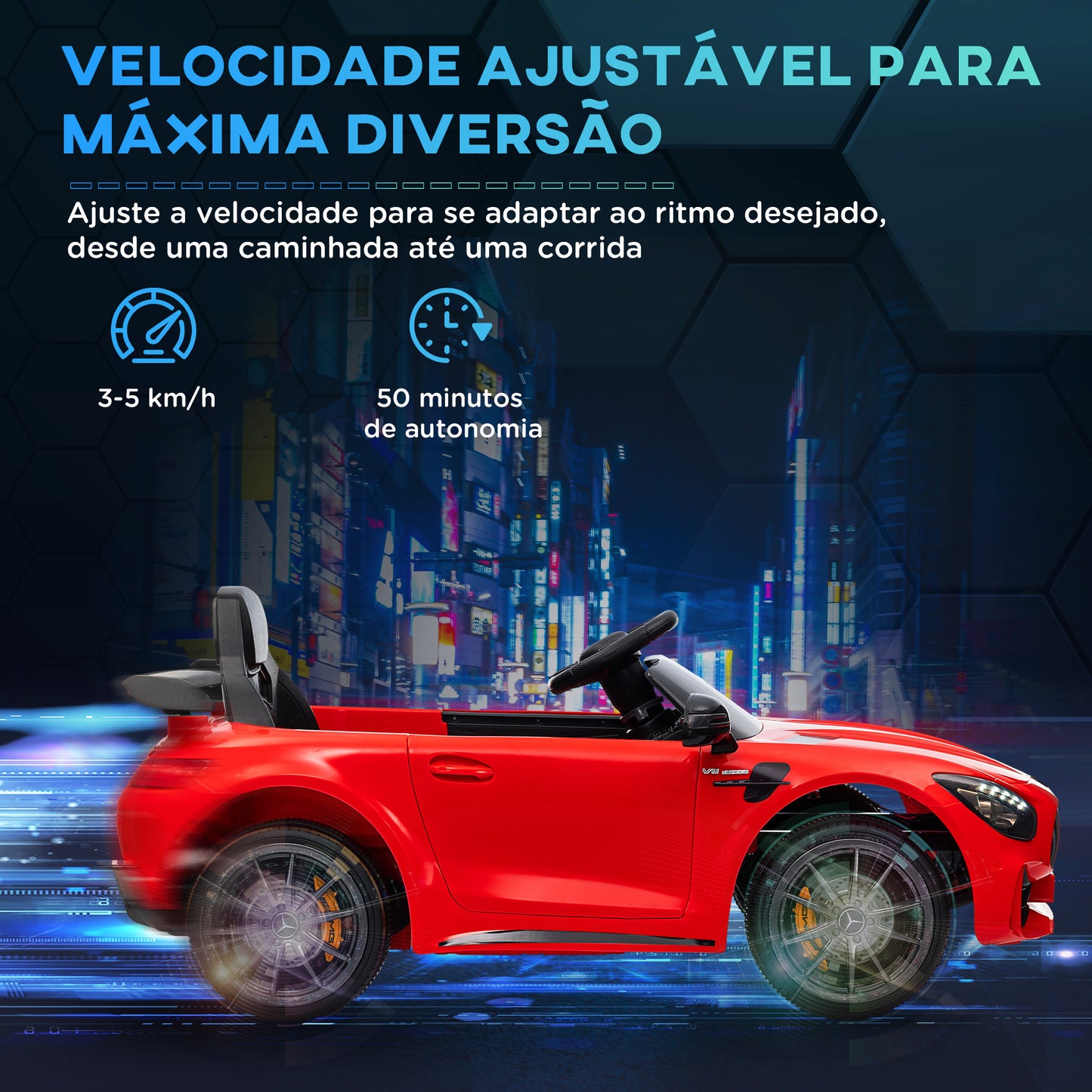 AIYAPLAY Carro Elétrico para Crianças acima de 3 Anos Carro Mercedes-Benz AMG GTR Carro Elétrico Infantil com Bateria 12V Controlo Remoto Faróis Buzina e Música 108x67x46 cm Vermelho