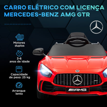 AIYAPLAY Carro Elétrico para Crianças acima de 3 Anos Carro Mercedes-Benz AMG GTR Carro Elétrico Infantil com Bateria 12V Controlo Remoto Faróis Buzina e Música 108x67x46 cm Vermelho