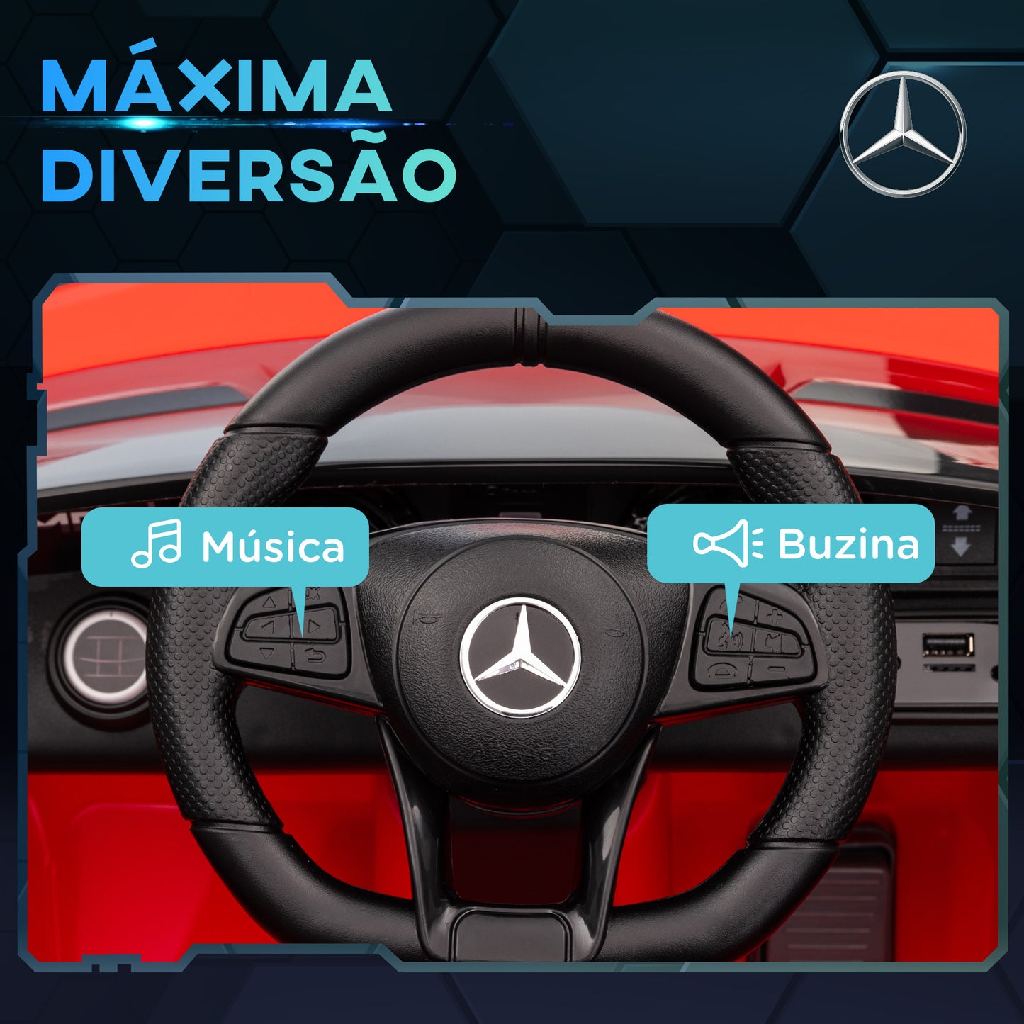 AIYAPLAY Carro Elétrico para Crianças acima de 3 Anos Carro Mercedes-Benz AMG GTR Carro Elétrico Infantil com Bateria 12V Controlo Remoto Faróis Buzina e Música 108x67x46 cm Vermelho