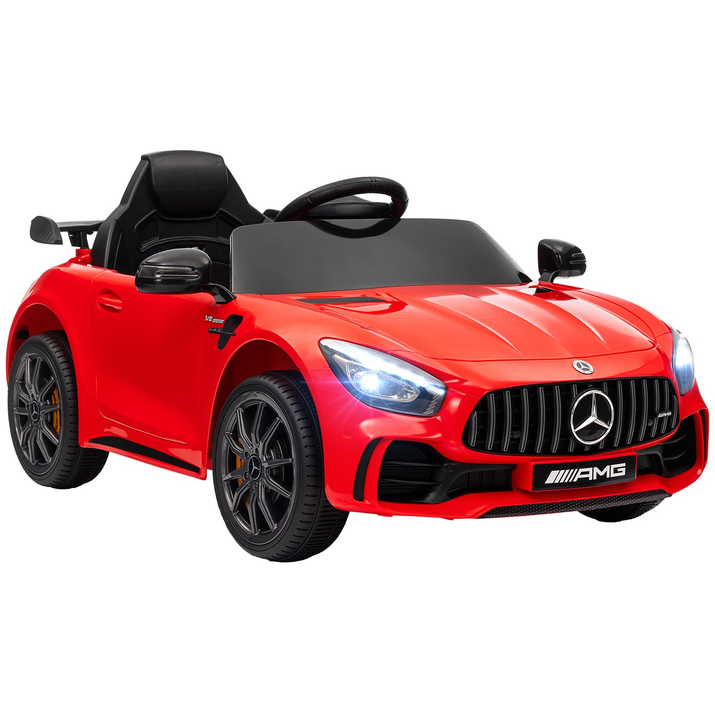 AIYAPLAY Carro Elétrico para Crianças acima de 3 Anos Carro Mercedes-Benz AMG GTR Carro Elétrico Infantil com Bateria 12V Controlo Remoto Faróis Buzina e Música 108x67x46 cm Vermelho