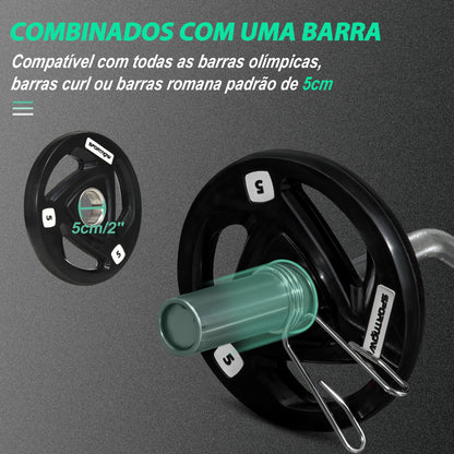 SPORTNOW Conjunto de 2 Discos de Pesos Olimpicos 5kg Ferro Fundido Placas de Peso Revestido em Borracha com Orifício de 5cm para Treinamento Fitness em Ginásio Casa Ø24x3,5 cm Preto