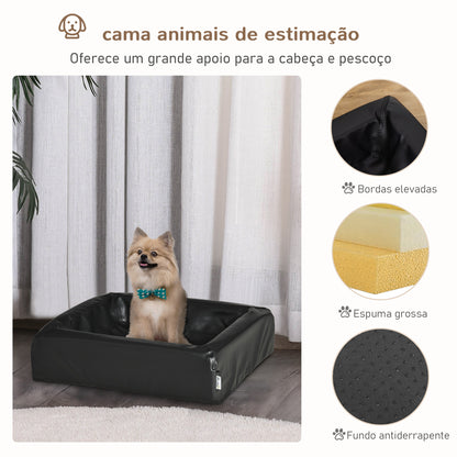 PawHut Cama para Cães Gatos Estofada em Couro PU Cama para Animais de Estimação Pequenos Amovível e Lavável com Zíper 58x49x14,5cm Preto