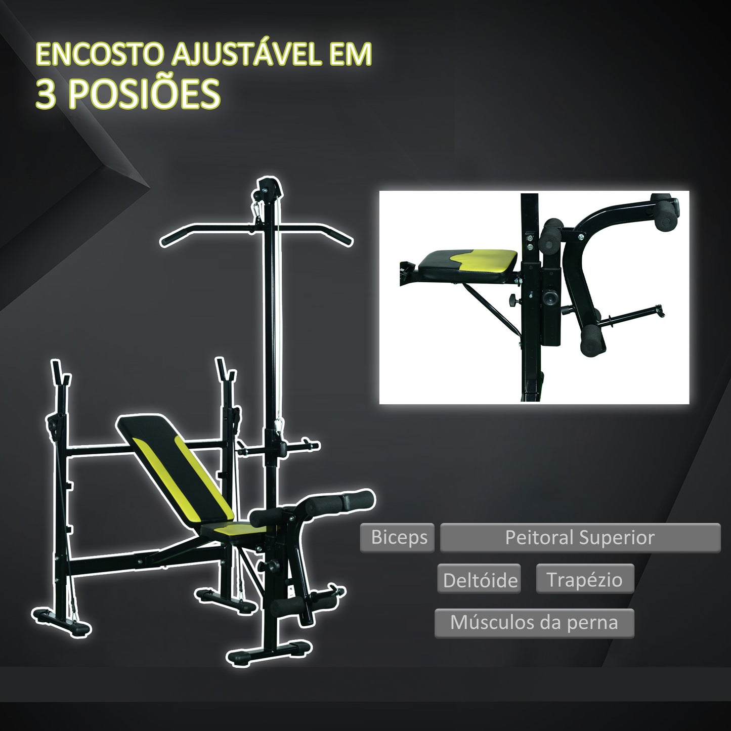 HOMCOM Banco de peso reclinável multifuncional para treinamento e musculação 175x110x202 cm preto