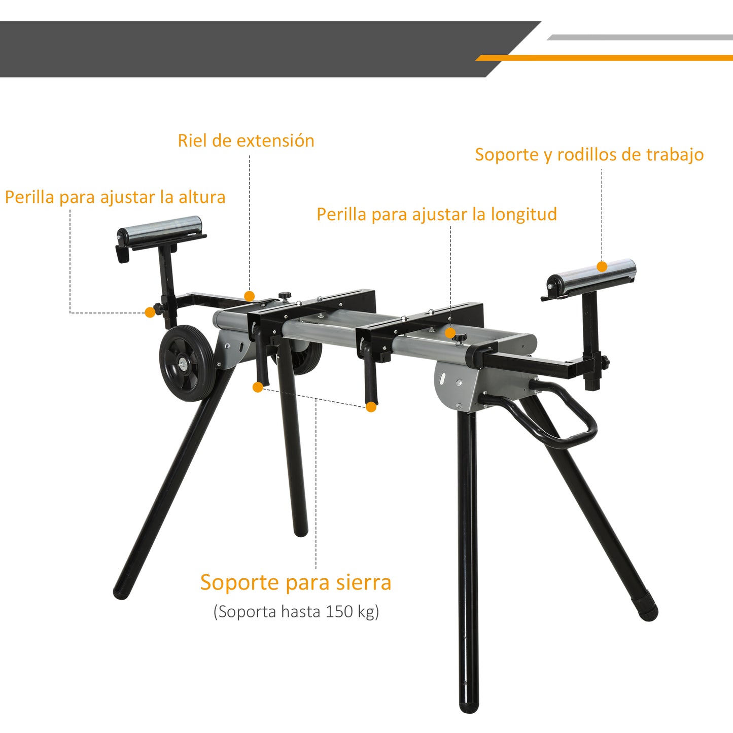 DURHAND Suporte universal para serra de esquadria dobrável com distância de trabalho ajustável, fácil de transportar e armazenar 123,5-245x73x96 cm Preto