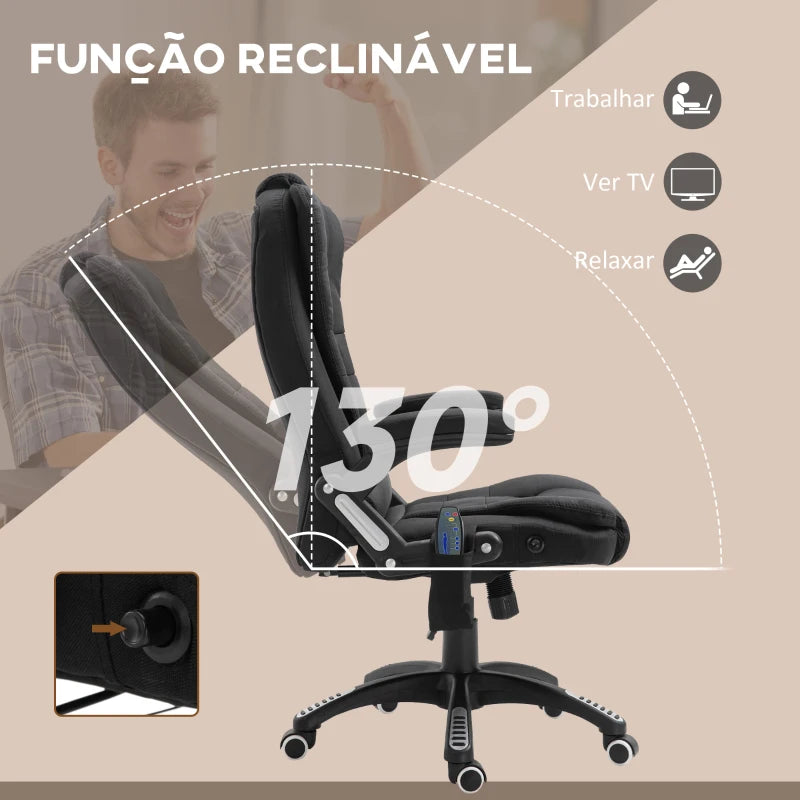 Cadeira de Escritório Urnit Reclinável com 6 Pontos de Massagem e Aquecimento - Preto - Design Moderno