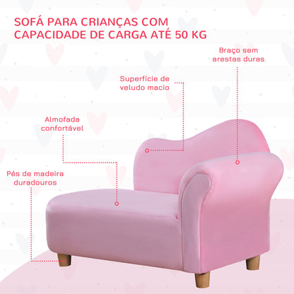 HOMCOM Sofá para Crianças de 3-5 Anos Mini Sofá Estofado em Poliéster com Assento Acolchoado Carga Máxima 50 kg 80x40x49 cm Rosa