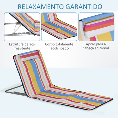 Outsunny Conjunto de 2 Esteiras de Praia Dobráveis 124x53x50cm com Encosto Ajustável e Apoio para a Cabeça Esteira de Praia Tecido Oxford Aço com Bolsa de Transporte Multicor