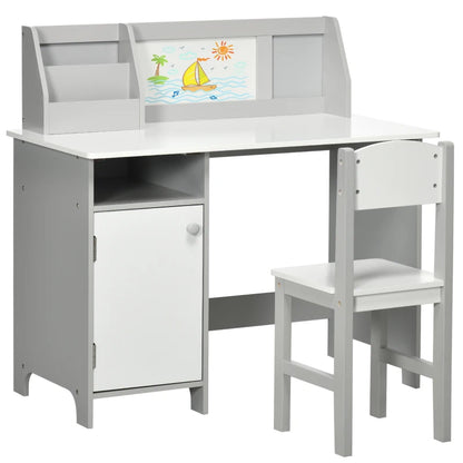 Secretária Infantil com Quadro e Cadeira - Cinzento/Branco - Design Nórdico