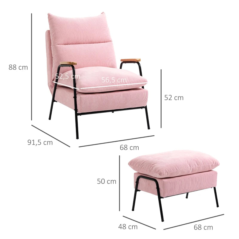 Poltrona Dutti em Veludo Cotelê com Apoio de Pés Reclinável - Rosa - Design Moderno