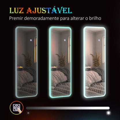 HOMCOM Espelho de Corpo Inteiro com Luzes LED 120x40 cm Espelho de Parede Ajustável com Iluminação em 7 Cores RGB e Função de Memória para Dormitório Prata