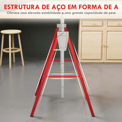 Conjunto de 2 Cavaletes Telescópicos Dobráveis com Altura Ajustável Cavaletes de Serra de Aço para Mesa de Trabalho Carga 200kg 68x58x80-130cm Vermelho