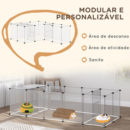 PawHut Recinto para Animais de Estimação DIY com 20 Painéis de Resina Parque para Pequenos Animais Recinto Modular para Porquinho da Índia Chinchilas 175x70x45 cm Branco Translúcido