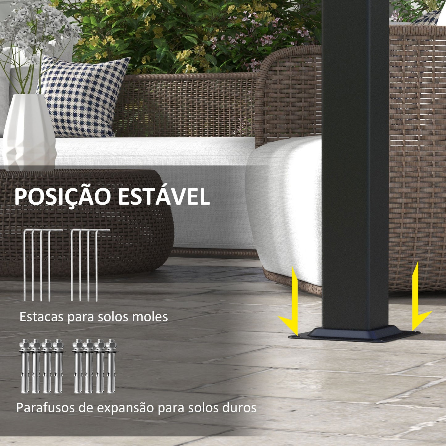 Outsunny Pérgola de Jardim 3x3 m Pérgola para Exterior com Teto Retrátil Estrutura de Aço Impermeável e Anti-UV para Terraço Pátio Cinza Escuro