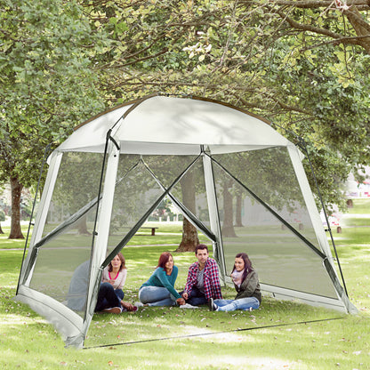 Outsunny Tenda de Jardim 3x3 m Tenda para 6-8 Pessoas com 4 Mosquiteiras e 2 Portas Proteção UV50+ Inclui Bolsa de Transporte para Pátio Exterior Branco