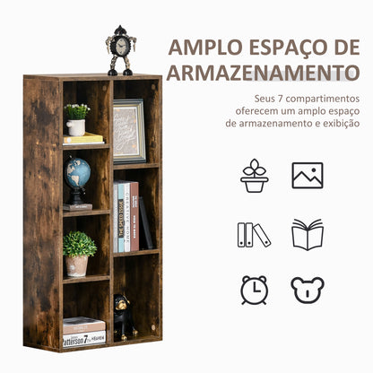 HOMCOM Estante para Livros Estante de Madeira com 7 Compartimentos de Armazenamento Plantas Arquivos para Sala de Estar Dormitório Escritório 50x24x106cm Marrom Rústico