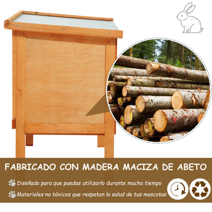 PawHut Coelheira de Exterior Casa para Coelhos Elevada com Bandeja Removível Fácil de Limpar Estável e Boa Ventilação 90x45x65cm Madeira