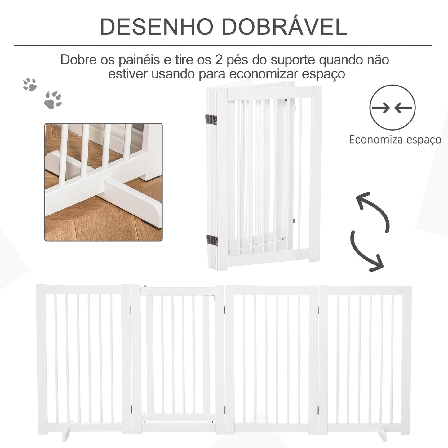 PawHut Barreira para Cães Dobrável Vedação para Animais de Estimação de 4 Painéis com Porta Pequena Barreira de Segurança para Escada Corredor 220x36x91 cm Branco