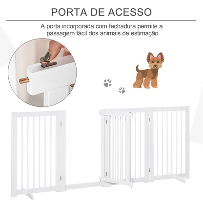 PawHut Barreira para Cães Dobrável Vedação para Animais de Estimação de 4 Painéis com Porta Pequena Barreira de Segurança para Escada Corredor 220x36x91 cm Branco