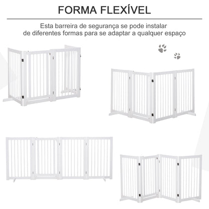 PawHut Barreira para Cães Dobrável Vedação para Animais de Estimação de 4 Painéis com Porta Pequena Barreira de Segurança para Escada Corredor 220x36x91 cm Branco