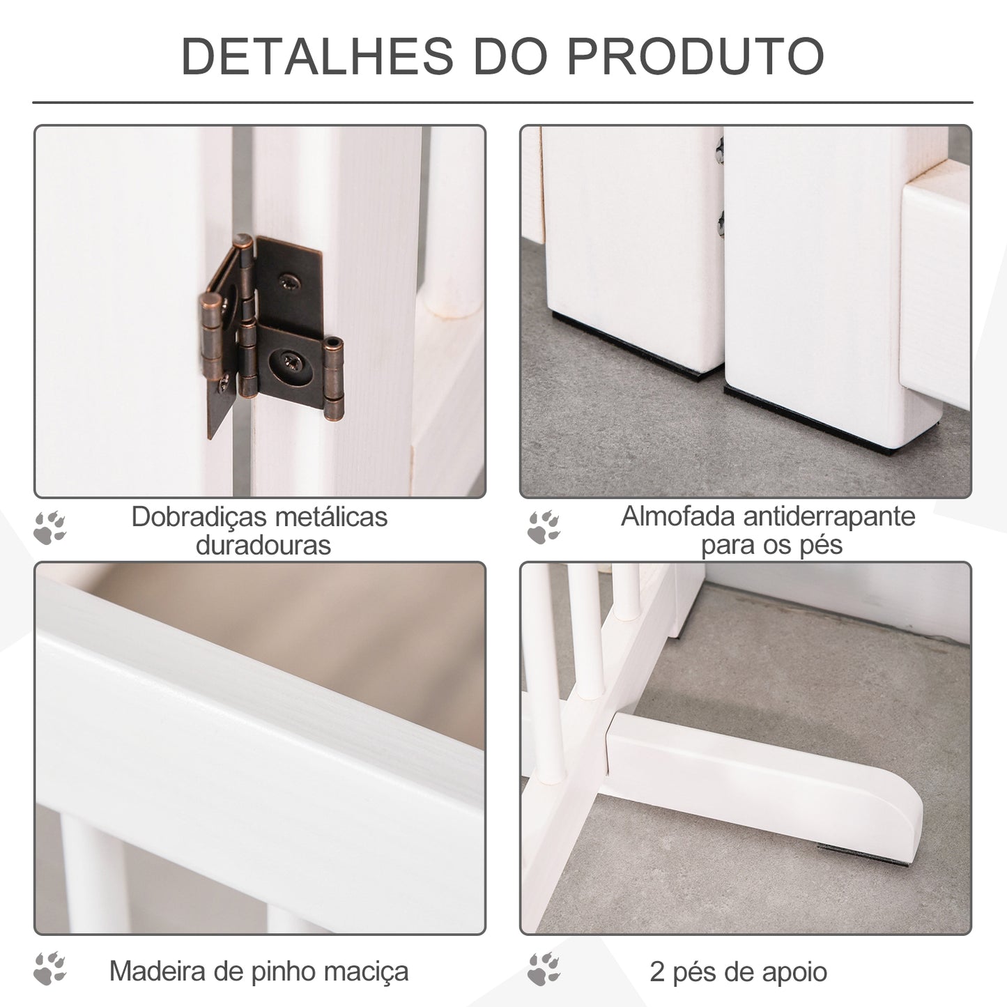 PawHut Barreira para Cães Dobrável Vedação para Animais de Estimação de 4 Painéis com Porta Pequena Barreira de Segurança para Escada Corredor 220x36x91 cm Branco