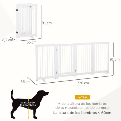 PawHut Barreira para Cães Dobrável Vedação para Animais de Estimação de 4 Painéis com Porta Pequena Barreira de Segurança para Escada Corredor 220x36x91 cm Branco