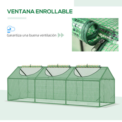 Outsunny Estufa 180x60x60cm Estufa de Jardim com 3 Janelas Enroláveis para Cultivo de Plantas Verduras Flores Verde