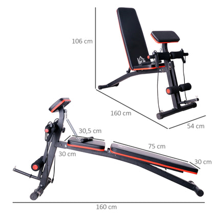 HOMCOM Banco de Pesos Dobrável e Inclinável Banco de Musculação Multifuncional para Treinamento Completo Máquina Fitness para Casa Academia 54x160x106cm Preto