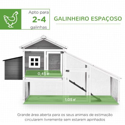 PawHut Galinheiro Exterior de Madeira Gaiola para Galinhas de 2 Níveis com Ninho Zona Aberta Teto Asfáltico Bandeja Removível e Rampa 175,4x95,5x100cm Cinza