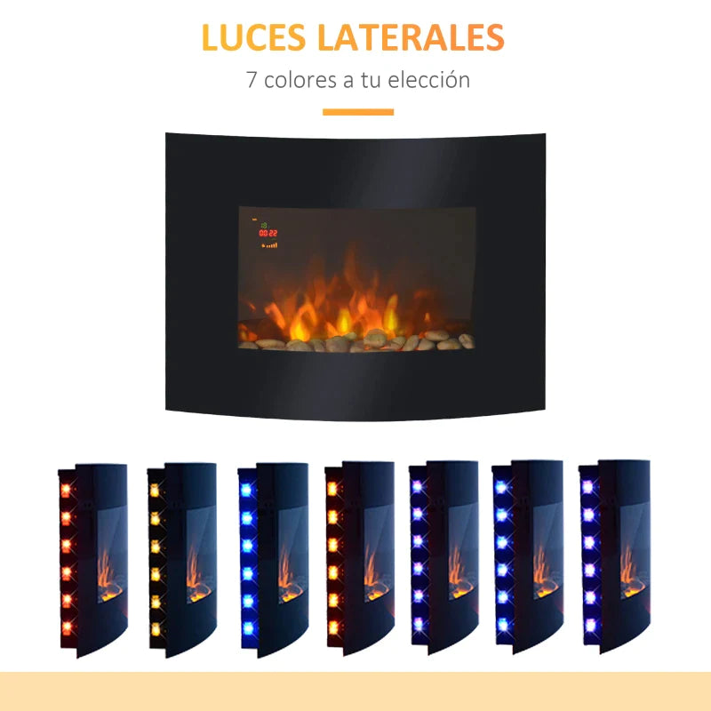 Lareira Elétrica Suspensa/Parede - Preto - 65x11,4x52 cm - Vidro Temperado e Ferro - LED Multicolor e 1800W