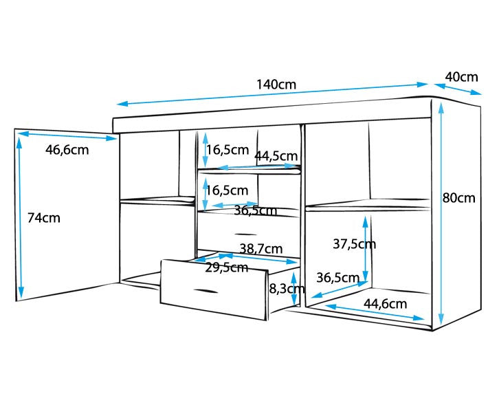 Aparador Manvy de 140cm - Branco Brilhante - Design Moderno