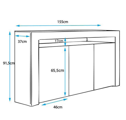 Aparador 'Alays' com Luzes LED - Branco e Preto Mate - 155x91,5x37 cm - Design Moderno