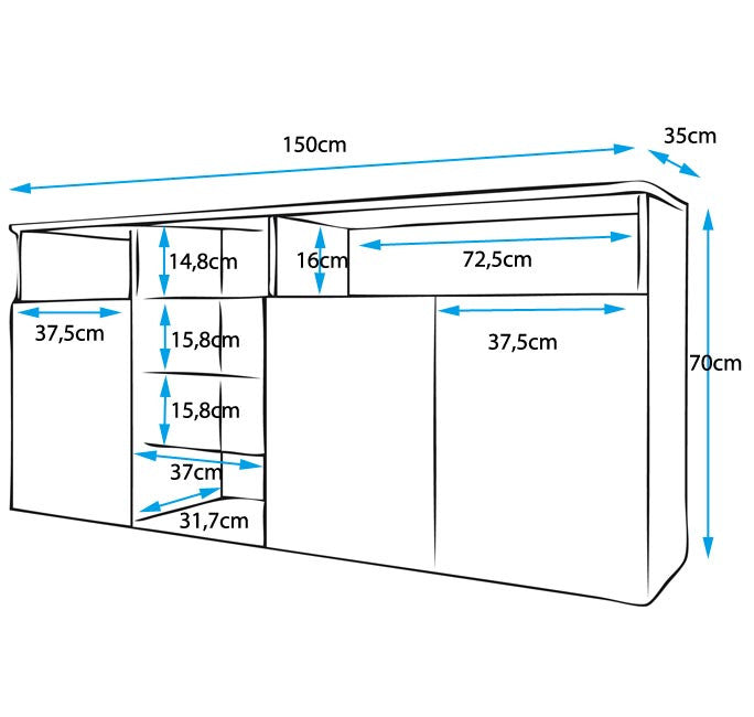 Aparador Melinda de 150cm - Branco Brilhante - Design Moderno