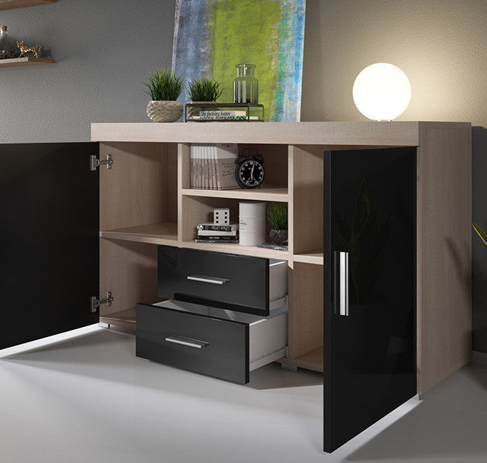 Aparador Manvy de 140cm - Carvalho/Preto - Design Moderno