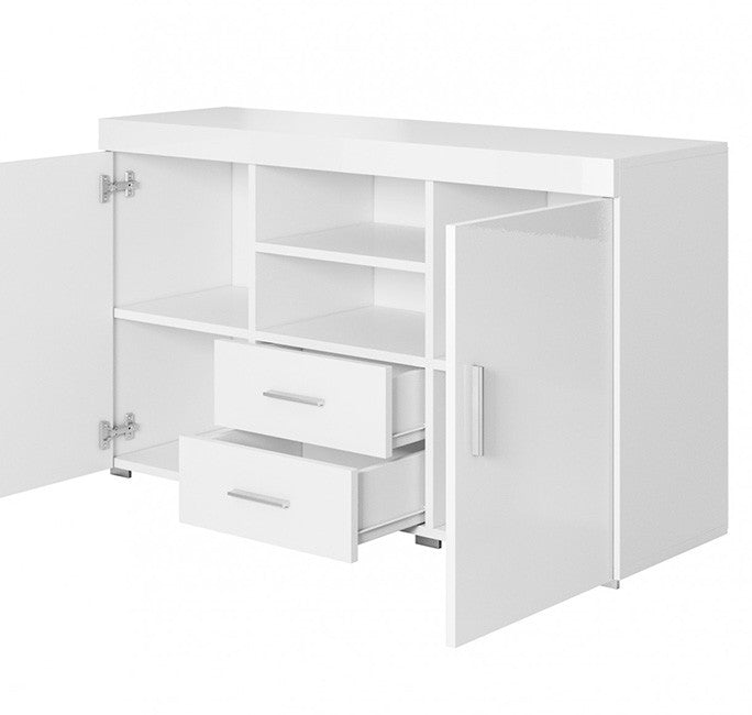 Aparador Manvy de 140cm - Branco Brilhante - Design Moderno