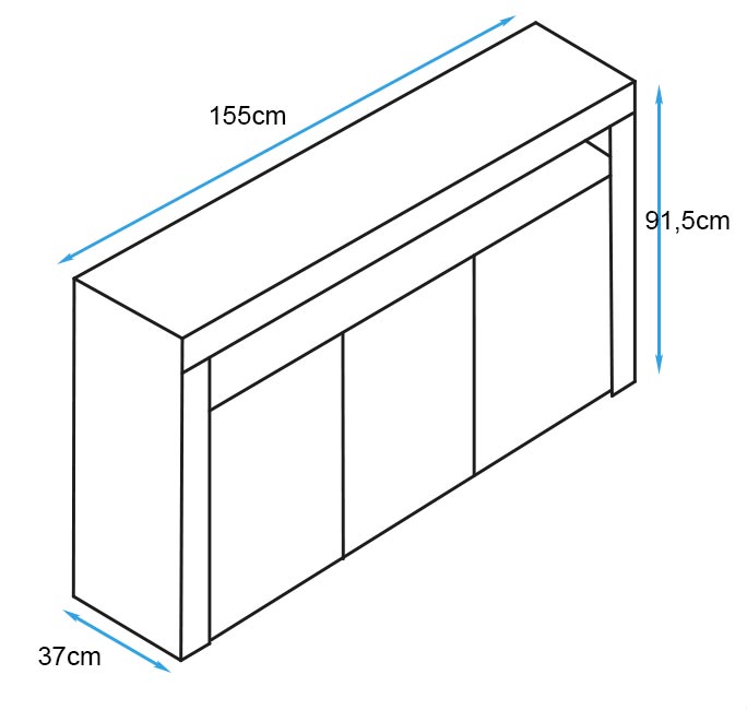 Aparador com Luz LED BELO - 155x91,5x37 cm - Preto/Branco Mate - Design Moderno