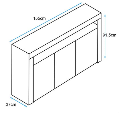 Aparador com Luz LED BELO - 155x91,5x37 cm - Preto/Branco Mate - Design Moderno