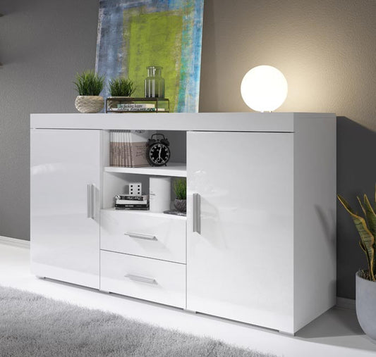 Aparador Manvy de 140cm - Branco Brilhante - Design Moderno