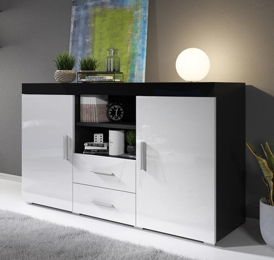 Aparador Manvy de 140cm - Branco/Preto - Design Moderno