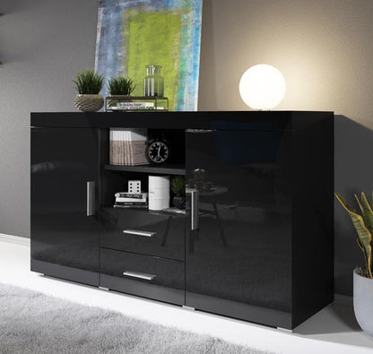 Aparador Manvy de 140cm - Preto Brilhante - Design Moderno