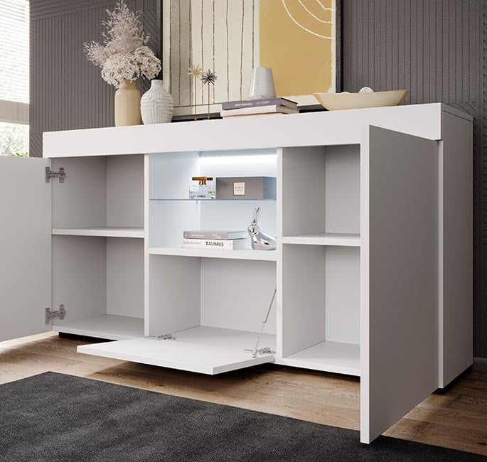 Aparador Lavise de 135cm - Branco Brilhante - Design Moderno