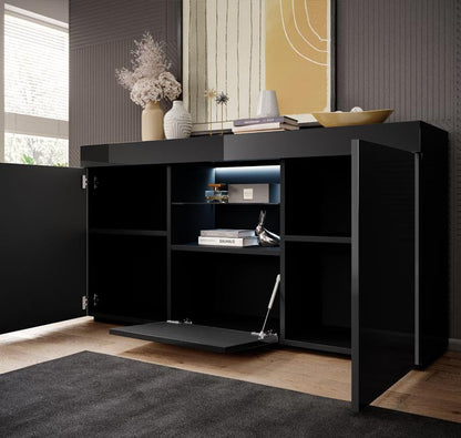 Aparador Lavise de 135cm - Preto Brilhante - Design Moderno