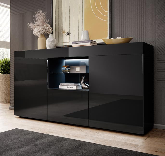 Aparador Lavise de 135cm - Preto Brilhante - Design Moderno