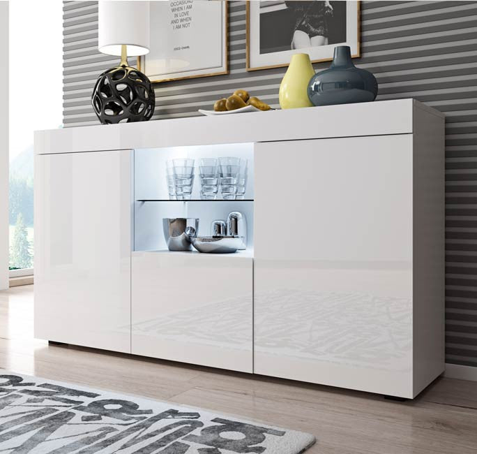 Aparador Lavise de 135cm - Branco Brilhante - Design Moderno