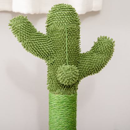 PawHut Poste Arranhador para Gatos em Forma de Cactus Pequena Árvore Arranhadora para Gatos com Poste de Sisal e Pelúcia Bola Suspensa e Base com Brinquedo de Madeira 32x32x60cm Verde